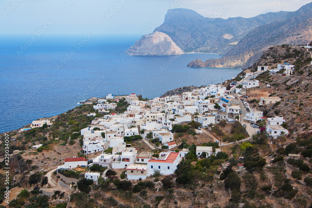 Panoramic view of Mesochori on Karpathos in Greece
