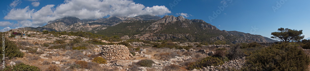 Landscape on the trail from Lefkos to Mesochori on Karpathos in Greece
