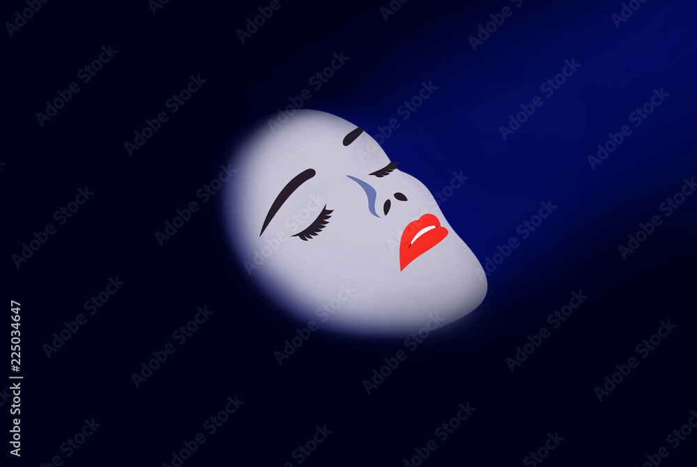 Beautiful illustration of woman's face in the light coming through the darkness Beautiful illustration of woman's face in the light coming through the darkness