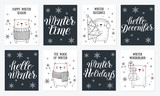 Vector line drawing collection of cute winter bears