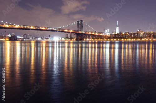 The Williamsburg bridge and Manhattan at night  New York.