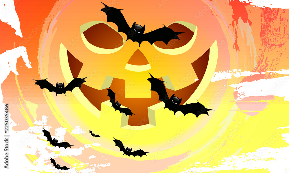bats against the background of the orange moon Halloween Pumpkins
