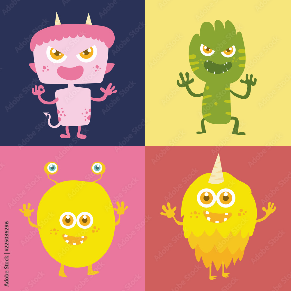 Set of Cute monster cartoon character 003