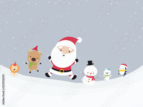 Cute Santa snowman and animal cartoon happiness in snow 001