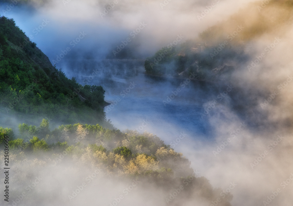 picturesque dawn by the river canyon