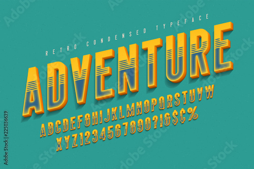 Condensed 3d display font design, alphabet, letters