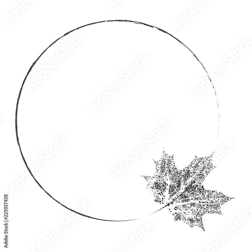 Grunge frame with autumn leaf imprint. Natural vector botanical stamp.