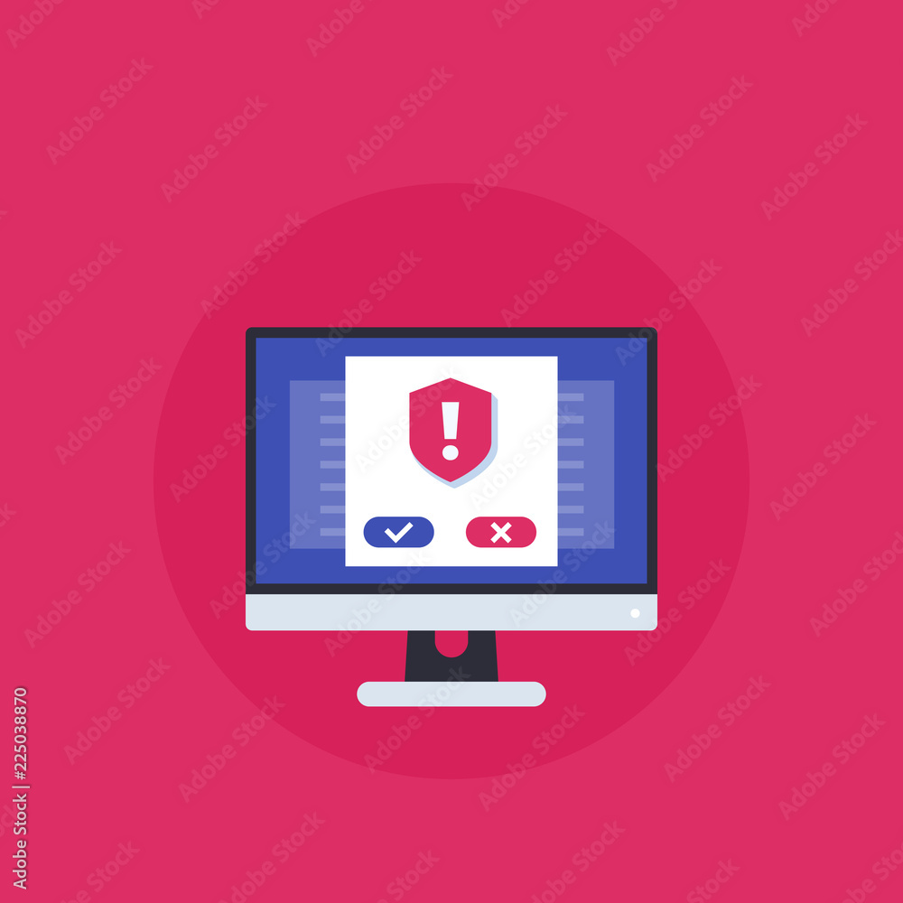 security notification, warning on computer screen, vector icon security notification, warning on computer screen, vector icon