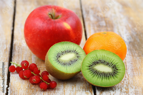 Fresh fruit: kiwi, apple, mandarine and red current - best source of vitamin C 