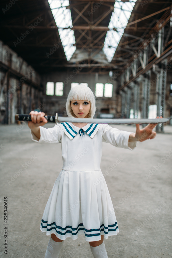 Pretty anime girl with sword, doll with blade Pretty anime girl with sword, doll with blade