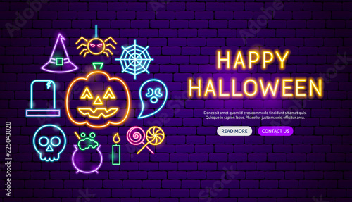 Happy Halloween Neon Banner Design