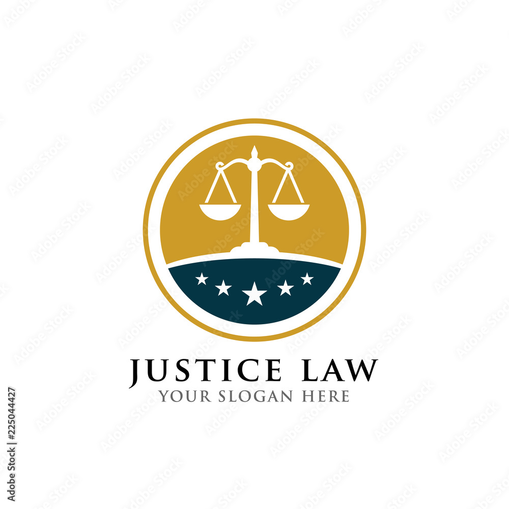 justice law badge logo design template. emblem of attorney logo vector design with scales and star illustration justice law badge logo design template. emblem of attorney logo vector design with scales and star illustration
