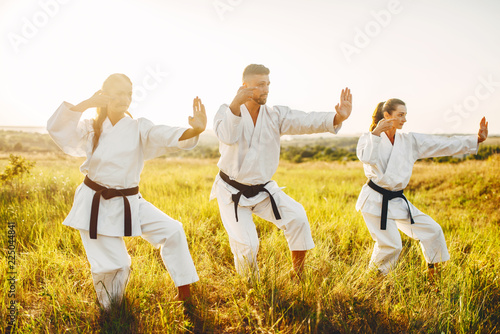 Female karate training skill with instructor