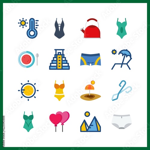 hot icon. balloons and sunbed vector icons in hot set. Use this illustration for hot works.