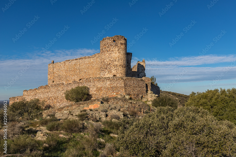 Marmionda Castle. Ancient medieval castle located near Portezuelo. Extremadura. Spain.