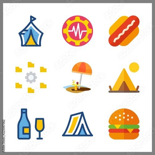 9 dinner icon. Vector illustration dinner set. wine and settings icons for dinner works