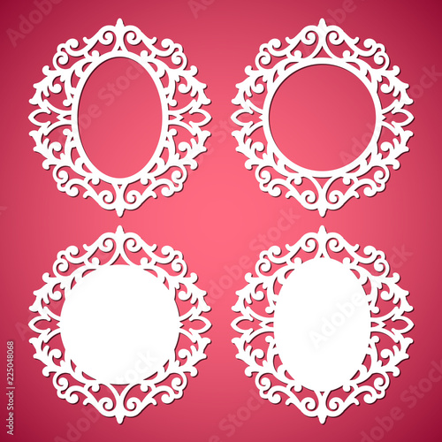 Laser cut vector abstract oval and circular frames with swirls, vector ornament, vintage frame. May be used for laser cutting. Photo frames with lace for paper cutting.