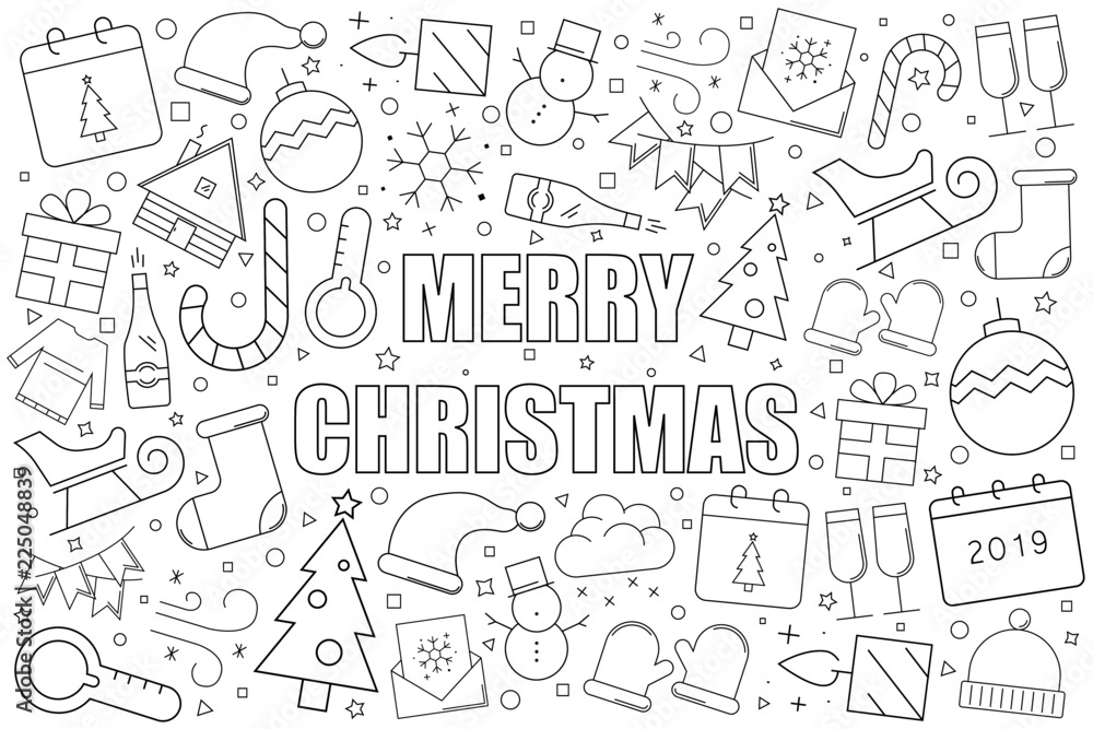 Christmas background from line icon. Linear vector pattern. Vector illustration