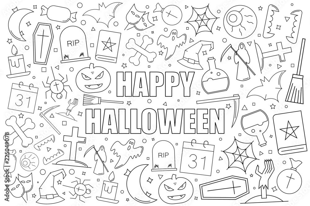 Halloween background from line icon. Linear vector pattern. Vector illustration