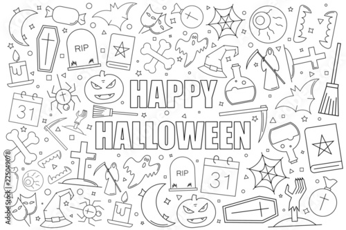 Halloween background from line icon. Linear vector pattern. Vector illustration