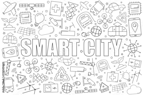 Smart city background from line icon. Linear vector pattern. Vector illustration