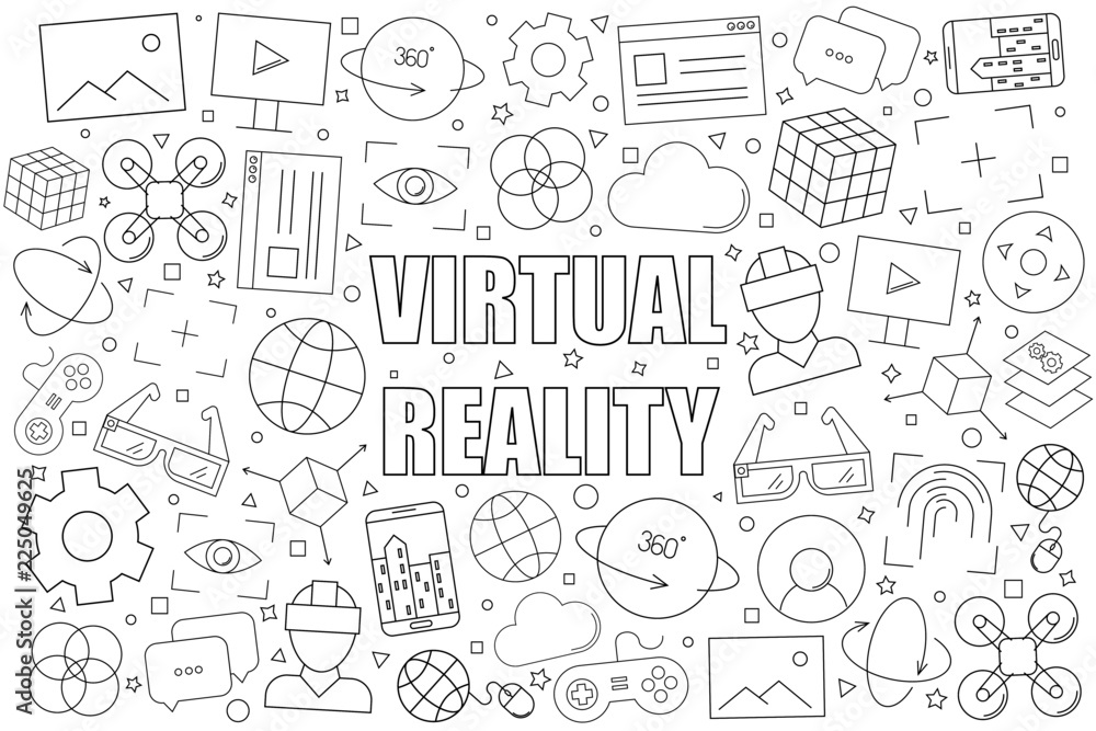 Virtual reality background from line icon. Linear vector pattern. Vector illustration
