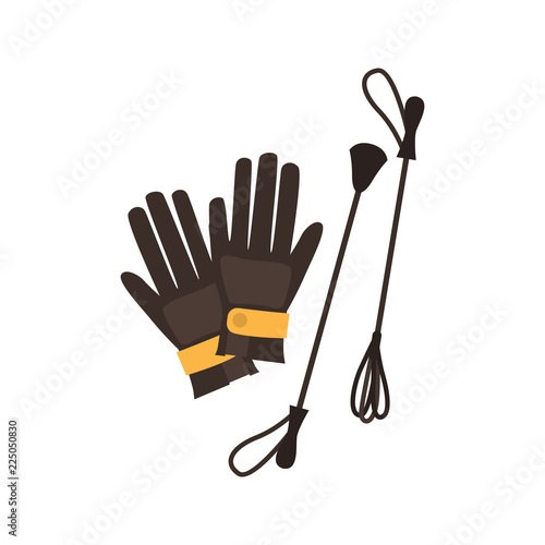Gloves and laces for the horse color vector icon. Flat design