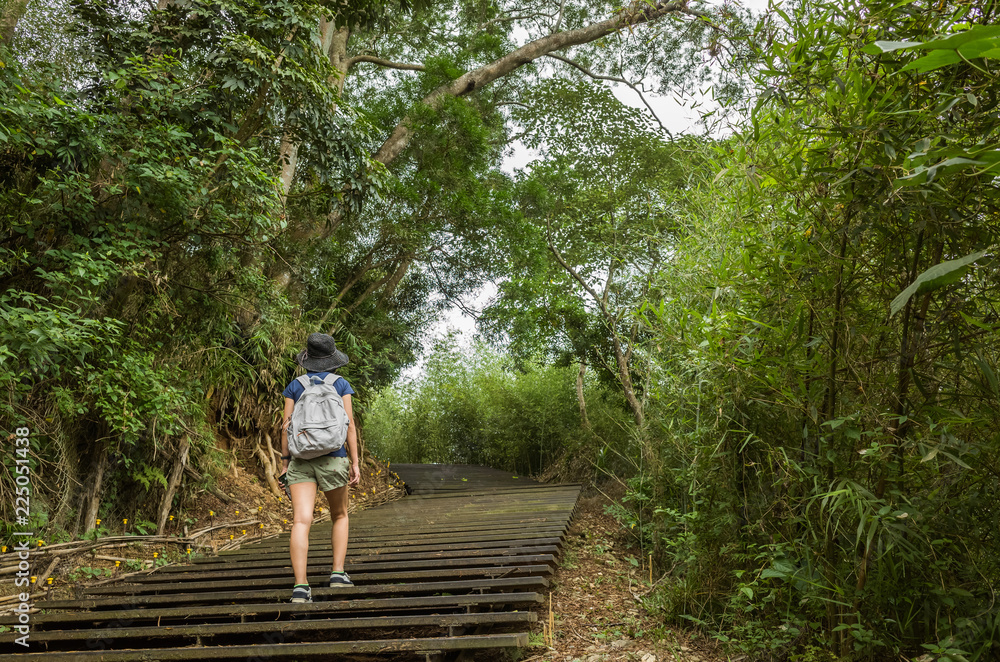 Asian woman hiking Asian woman hiking