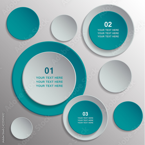Modern infographic design, bright colored circles on a gray background. Vector illustration