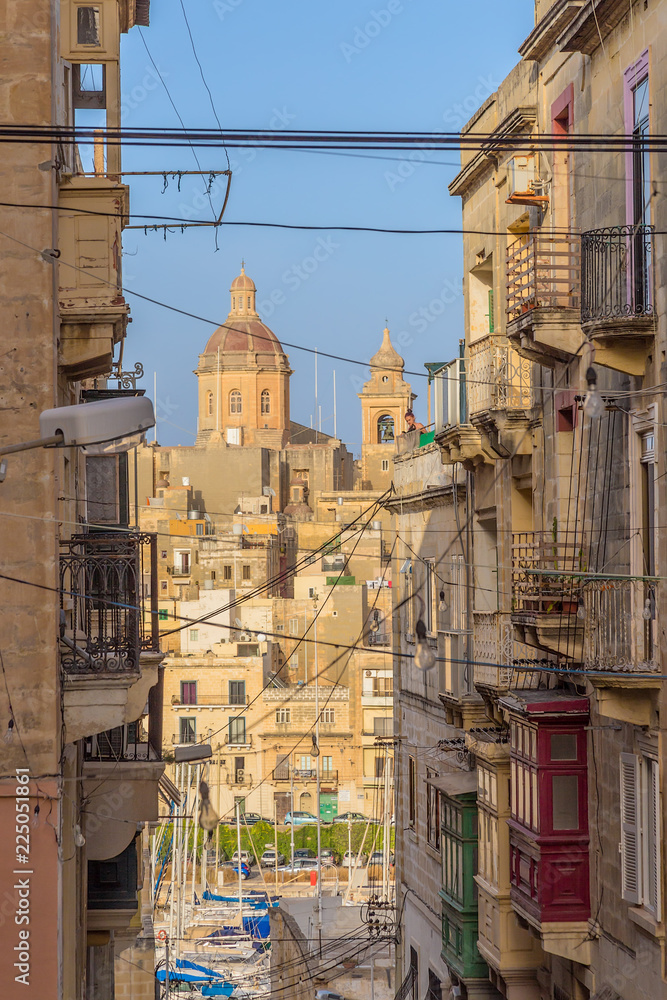 Senglea, Malta. Street overlooking the city of Birgu