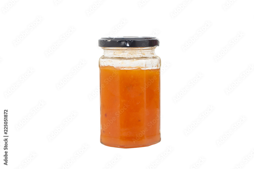 homemade jam jar in closeup isolated on white background homemade jam jar in closeup isolated on white background