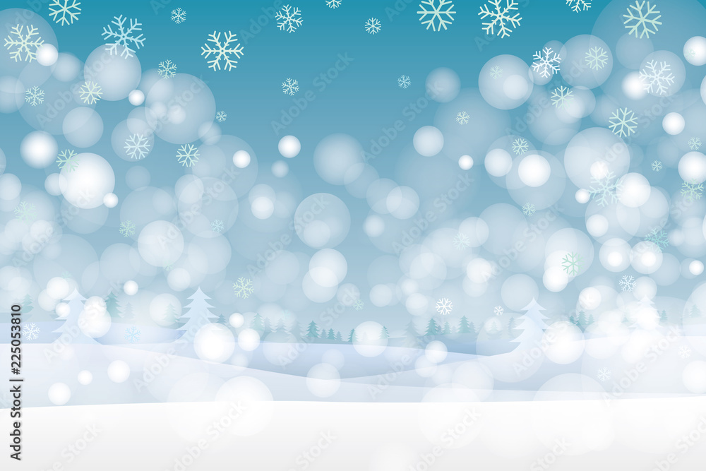 Winter landscape with snowflakes and bokeh background. Vector illustration Winter landscape with snowflakes and bokeh background. Vector illustration