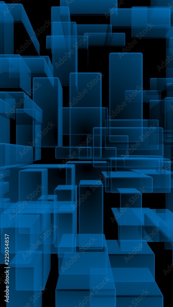 Fototapeta premium Blue and dark abstract digital and technology background. The pattern with repeating rectangles. 3D illustration