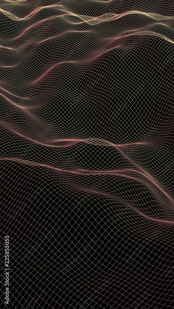 Abstract landscape on a dark background. Cyberspace orange grid. Hi-tech network. 3D illustration Abstract landscape on a dark background. Cyberspace orange grid. Hi-tech network. 3D illustration