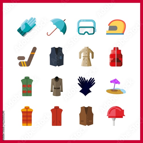 16 protective icon. Vector illustration protective set. umbrella and worker icons for protective works