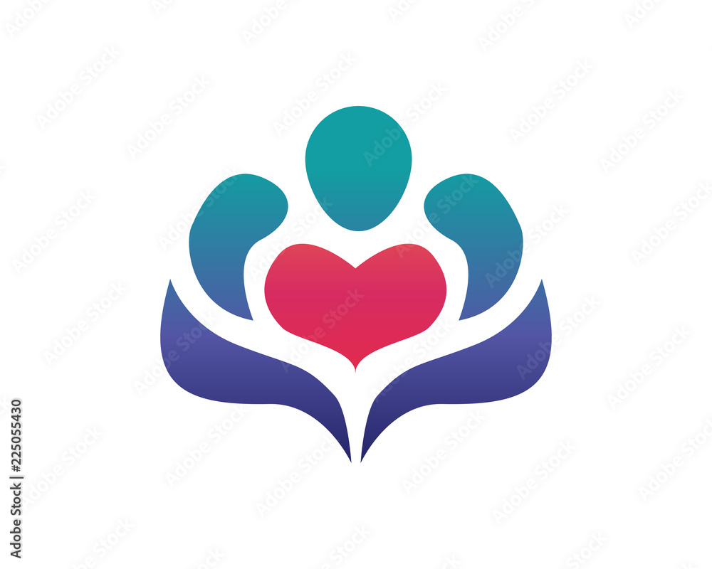 Abstract Flower Forming a Big People Holding Heart Logo Abstract Flower Forming a Big People Holding Heart Logo