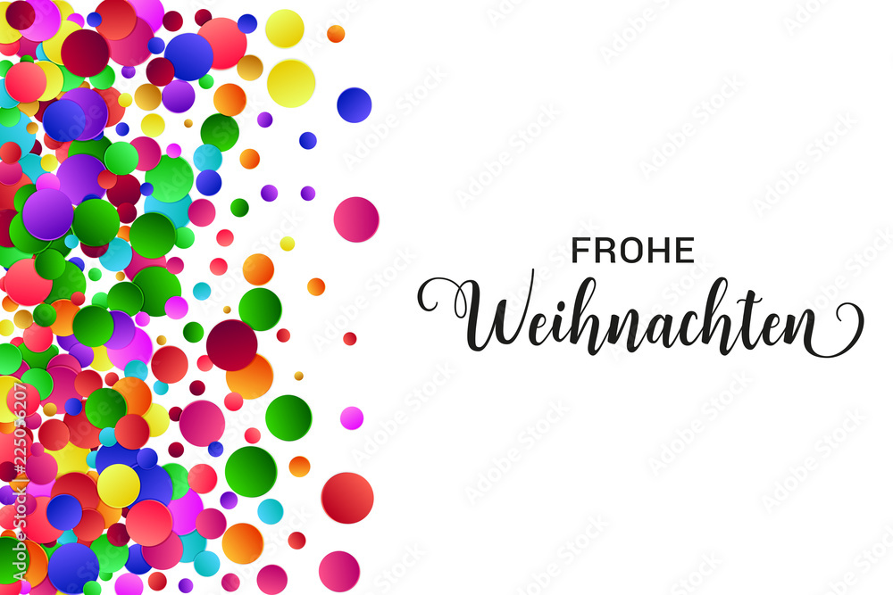 Frohe Weihnachten Merry Christmas german typography. Christmas vector card with bright colorful and space for text on white background.