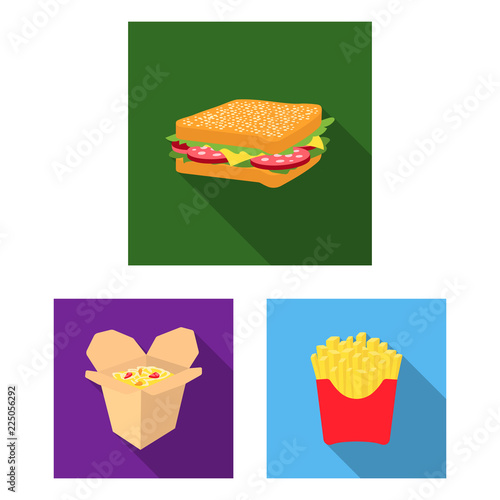 Fast food flat icons in set collection for design.Food from semi-finished products vector symbol stock web illustration.