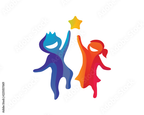Creative Children Reaching Star Education Logo in Isolated Background