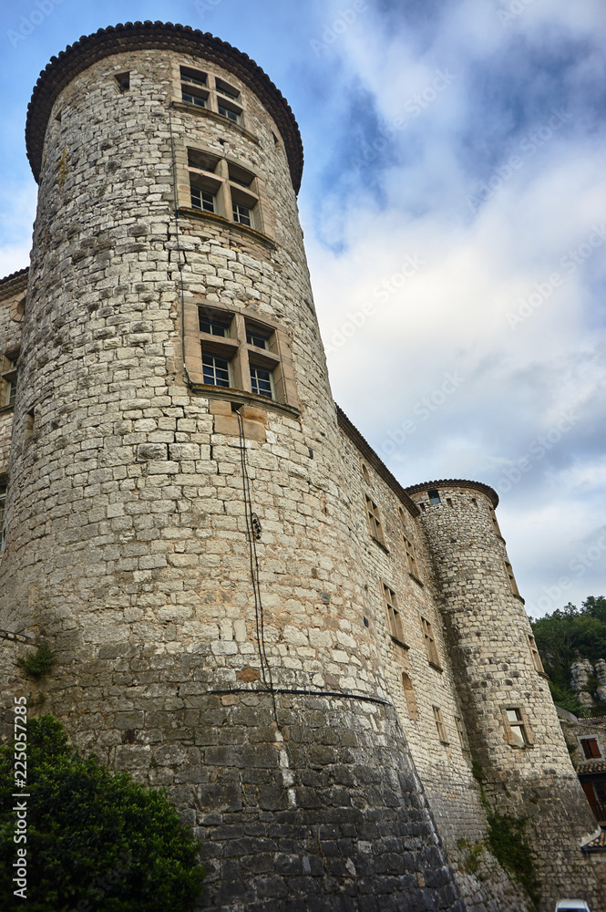 Tower of medieval stone castle in Vogue in France... Tower of medieval stone castle in Vogue in France...