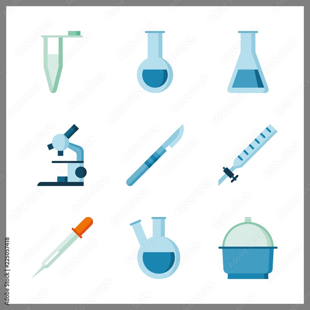medicine vector icons set. pipet, test tubes, surgery and microscope in this set. medicine vector icons set. pipet, test tubes, surgery and microscope in this set.