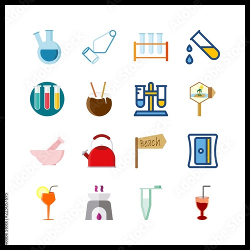 16 preparation icon. Vector illustration preparation set. test tube holder and test tube icons for preparation works
