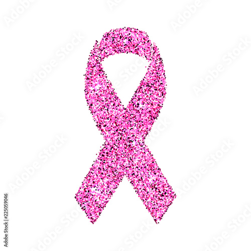Pink ribbon. Pink glitter ribbon symbol of breast cancer awareness on white background