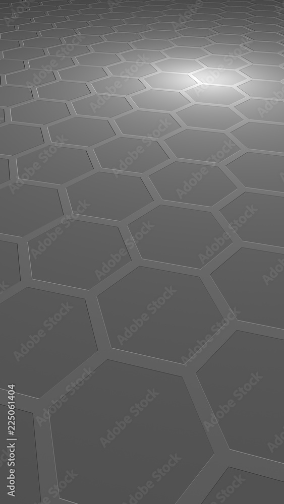 Honeycomb on a gray background. Perspective view on polygon look like honeycomb. Extruded, bump cell. Isometric geometry. Vertical image orientation. 3D illustration Honeycomb on a gray background. Perspective view on polygon look like honeycomb. Extruded, bump cell. Isometric geometry. Vertical image orientation. 3D illustration