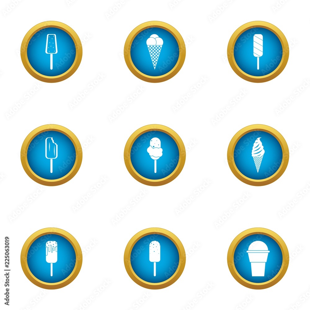 Frozen cream icons set. Flat set of 9 frozen cream vector icons for web isolated on white background Frozen cream icons set. Flat set of 9 frozen cream vector icons for web isolated on white background