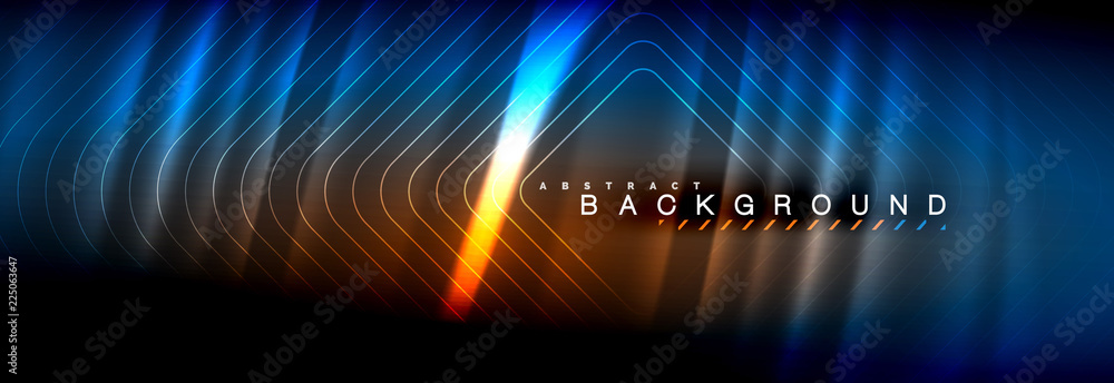 Naklejka premium Neon glowing fluid wave lines, magic energy space light concept, abstract background wallpaper design
