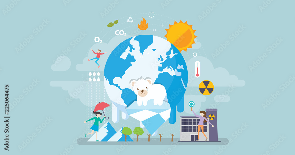 Global Warming Tiny People Character Concept Vector Illustration, Suitable  For Wallpaper, Banner, Background, Card, Book Illustration, Web Landing  Page, and Other Related Creative Stock Vector | Adobe Stock