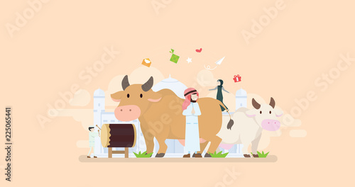 Eid Al Adha Mubarak Tiny People Character Concept Vector Illustration  Suitable For Wallpaper  Banner  Background  Card  Book Illustration  And Web Landing Page