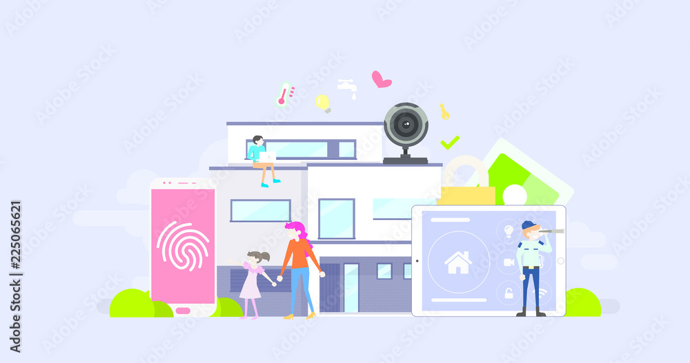 Smart House Technology Tiny People Character Concept Vector Illustration, Suitable For Wallpaper, Banner, Background, Card, Book Illustration, And Web Landing Page