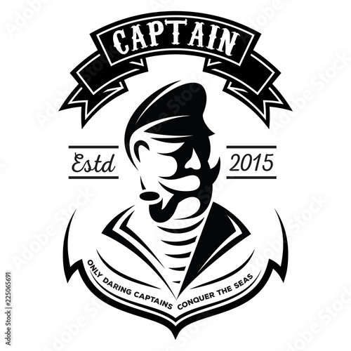 vector monochrome pattern with captain or sailor and smoking pipe